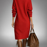 Oversized Knit Polo Midi Dress with High Neck