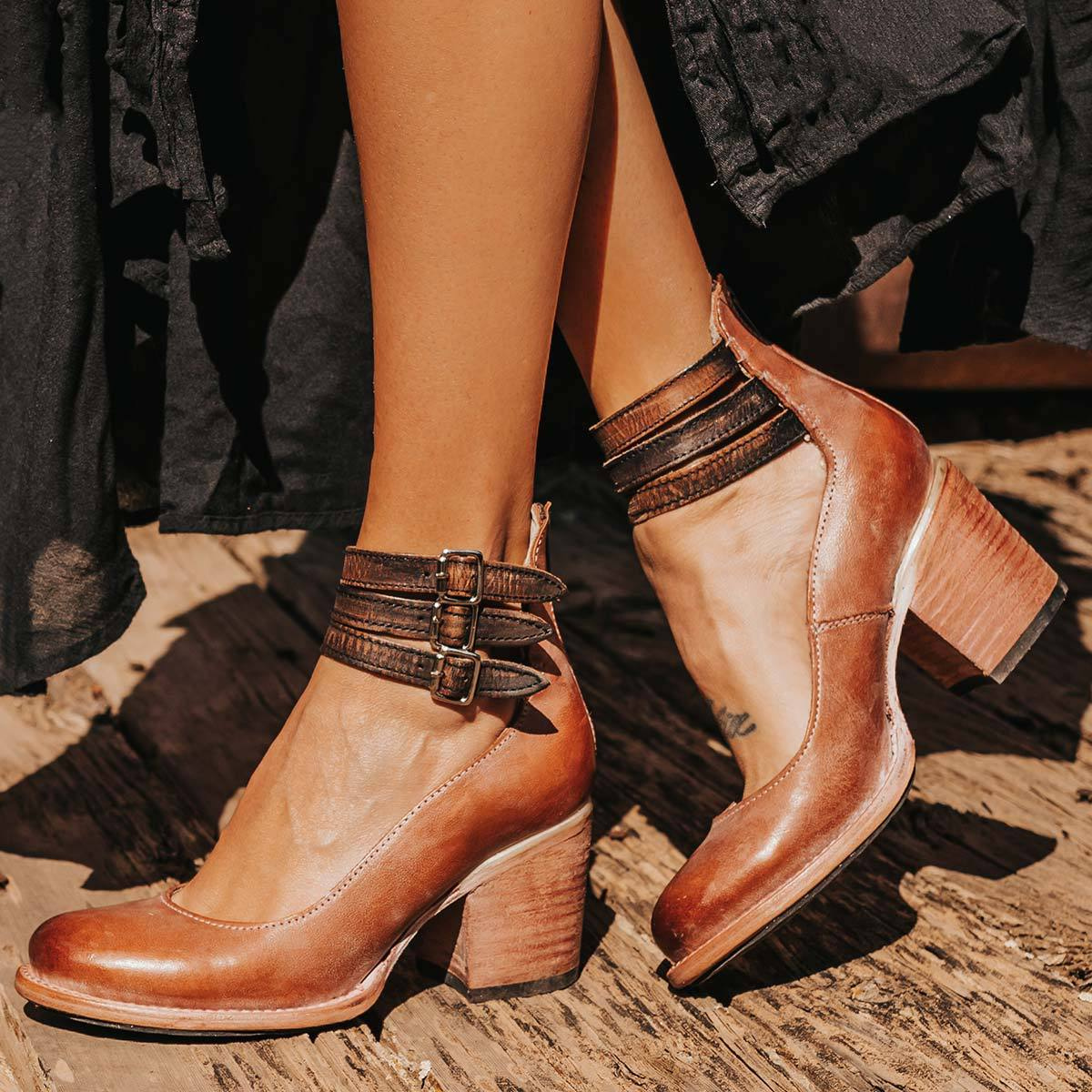 Colette | Vintage Leather Ankle Block Sandals Women Summer