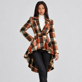 Plaid Blazer with High Low Hem and Single Button Closure
