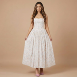 Corset Floral Midi Dress with Square Neck