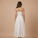 Corset Floral Midi Dress with Square Neck