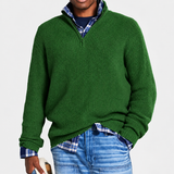 Men's Quarter Zip Knit Sweater with Stand Collar and Ribbed Texture