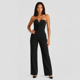 Tailored Strapless Wide-Leg Jumpsuit with Sweetheart Neckline