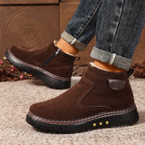 Fleece Lined Ankle Boots with Side Zip and Lug Sole