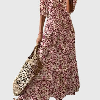 Camille | Boho Printed V-Neck Maxi Dress Women Summer Flowy