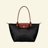 Nylon Tote Bag with Long Shoulder Straps and Snap Button