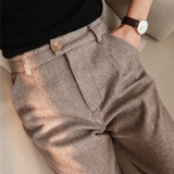 High-Waisted Straight-Leg Herringbone Trousers