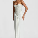 Women's Formal Maxi Dress with Strapless Sweetheart Neckline and Embellished Bodice for Evening Wear