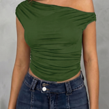Fitted Ruched One-Shoulder Top