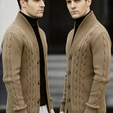 Cable Knit Cardigan with Shawl Collar and Button Front