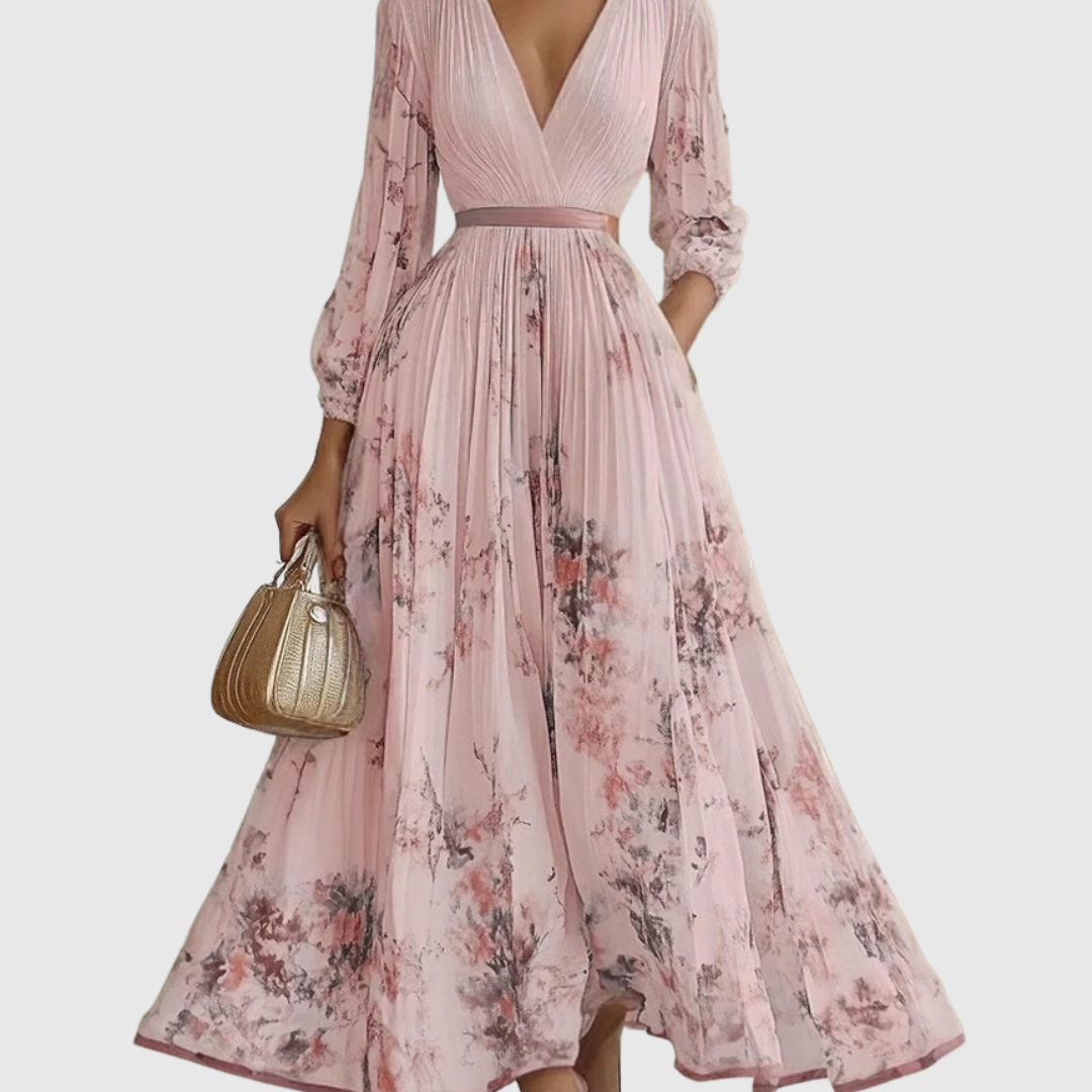 Isabelle | Elegant Pleated V-Neck Midi Dress Women Summer Flowy