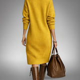 Oversized Knit Polo Midi Dress with High Neck