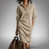 Oversized Knit Polo Midi Dress with High Neck
