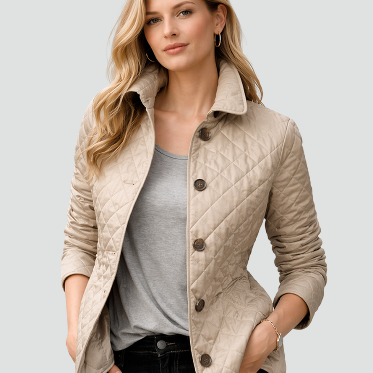 Quilted Jacket with Button Front and Point Collar
