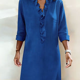 V-Neck Shift Dress with Ruffle Front