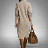 Oversized Knit Polo Midi Dress with High Neck