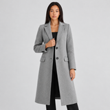 Women's Long Coat with Notched Lapel and Button Front for Office Wear