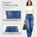 Wide-Leg High-Waisted Denim Jeans with Front Pockets
