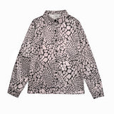 Button Front Snake Print Blouse with Point Collar