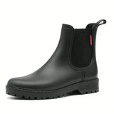 Slip-On Rain Boots with Lug Sole and Round Toe