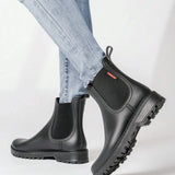 Slip-On Rain Boots with Lug Sole and Round Toe