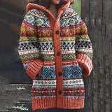 Oversized Hooded Fair Isle Cardigan with Button Front