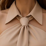 Collared Blouse with Halter Neck and Tie Front