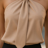 Collared Blouse with Halter Neck and Tie Front