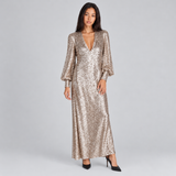 Party Dresses – Women's Sequin Maxi Dress with V Neck and Long Sleeves for Evening Wear