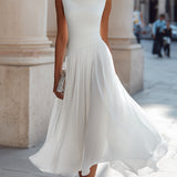 Cowl Neck Pleated Midi Dress with Flared Skirt