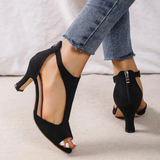 T-Strap Pumps with Open Toe and Low Heel