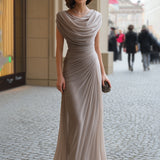 Sheath Maxi Dress with Cowl Neck and Ruched Waist