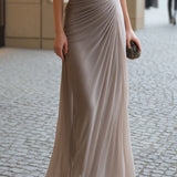 Sheath Maxi Dress with Cowl Neck and Ruched Waist