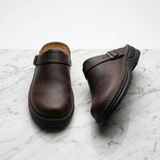 Leather Clogs with Buckle Strap