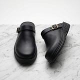 Leather Clogs with Buckle Strap