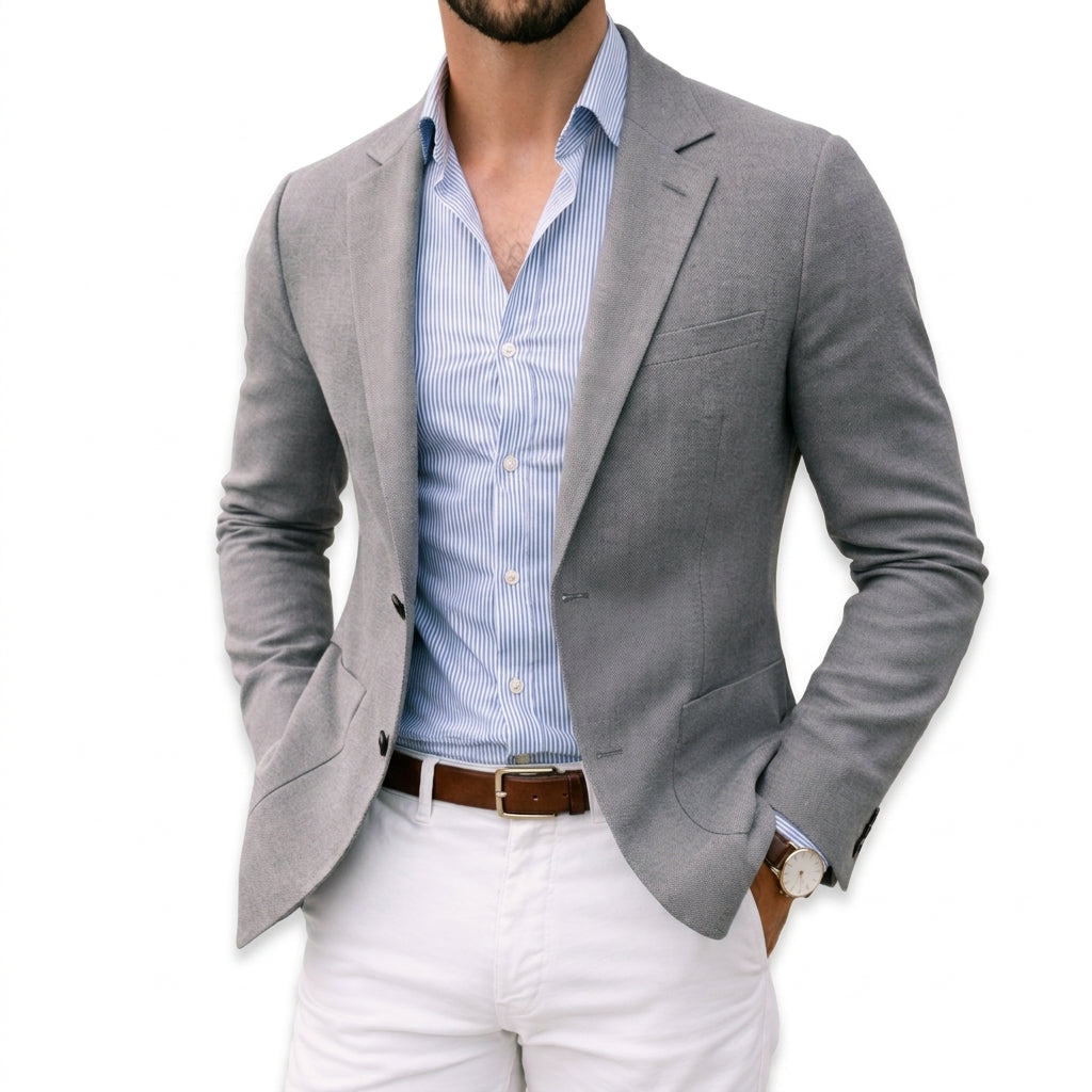 Tailored Knit Blazer with Notch Lapel and Patch Pockets