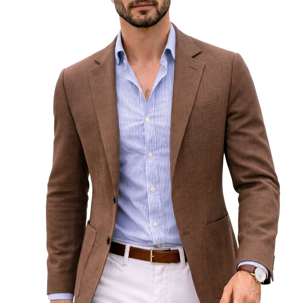 Tailored Knit Blazer with Notch Lapel and Patch Pockets
