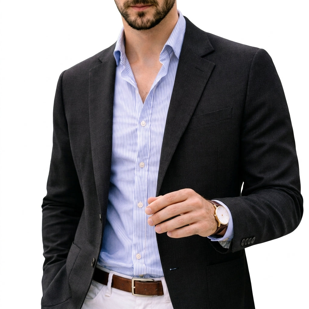 Tailored Knit Blazer with Notch Lapel and Patch Pockets