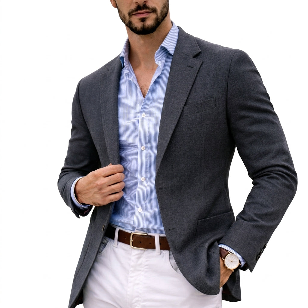 Tailored Knit Blazer with Notch Lapel and Patch Pockets
