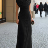 Sheath Maxi Dress with Cowl Neck and Ruched Waist