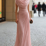 Sheath Maxi Dress with Cowl Neck and Ruched Waist