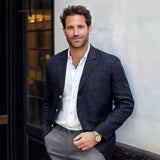 Tailored Linen Blazer with Notch Lapel and Chest Pocket