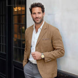 Tailored Linen Blazer with Notch Lapel and Chest Pocket