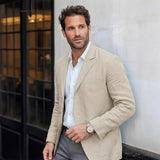 Tailored Linen Blazer with Notch Lapel and Chest Pocket