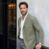 Tailored Linen Blazer with Notch Lapel and Chest Pocket