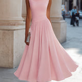 Cowl Neck Pleated Midi Dress with Flared Skirt