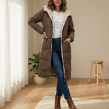 Long Quilted Puffer Coat with Sherpa Hood