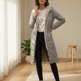 Long Quilted Puffer Coat with Sherpa Hood