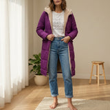 Long Quilted Puffer Coat with Sherpa Hood