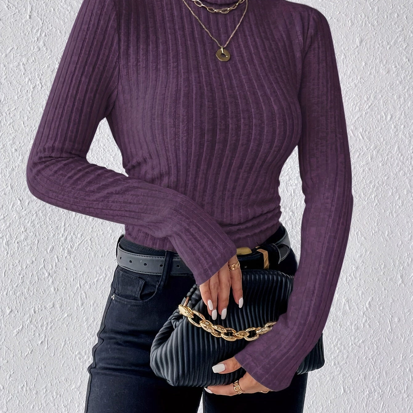 Slim Fit Ribbed Turtleneck Sweater with Long Sleeves